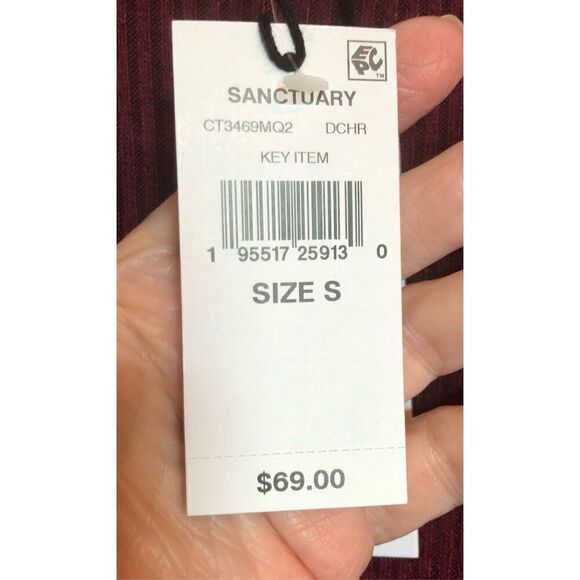 SANCTUARY - 🎉HP🎉NWT - L Sz S “Cozy Nights” Mock Neck Ribbed Top in Dark Cherry - Picture 10 of 14